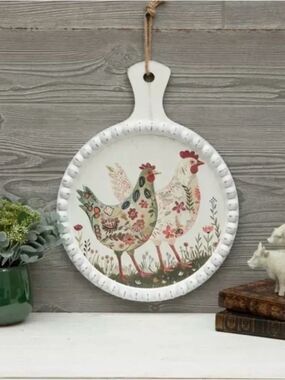 Floral Chickens Paddle Wood Wall Decor
